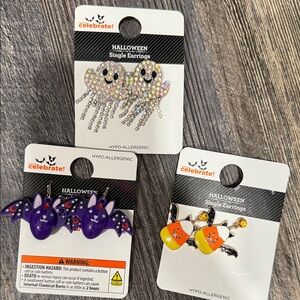3 Halloween Earrings Set - Purple, Orange, Silver